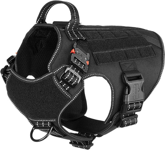 ICEFANG Tactical Dog Harness,Medium Size, 2X Metal Buckle,Working Dog MOLLE Vest with Handle,No Pulling Front Leash Clip,Hook and Loop Panel