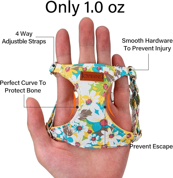 CHEDE No Pull Floral Pattern Dog Harness- Lightweight and Soft Dog Harness, Adjustable Small Dog Harness and Leash Set, with Dog Leash, Suitable for Puppy Small and Medium-Sized Dog