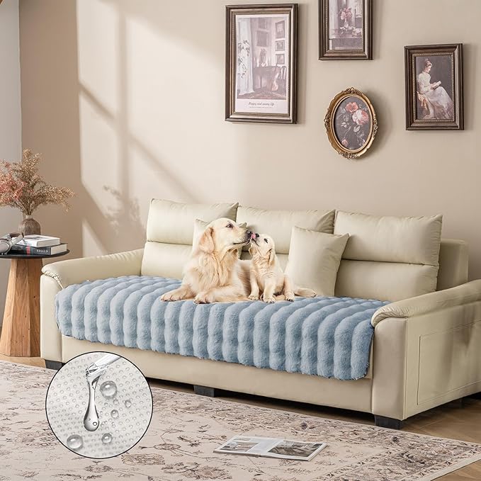 Waterproof Dog Bed Cover, Soft Plush Pet Blanket with Anti-Slip Back for Bed Couch Sofa, Furniture Protector for Small, Medium and Large Dogs and Cats (LightGrey-Bubble, 40"x50")