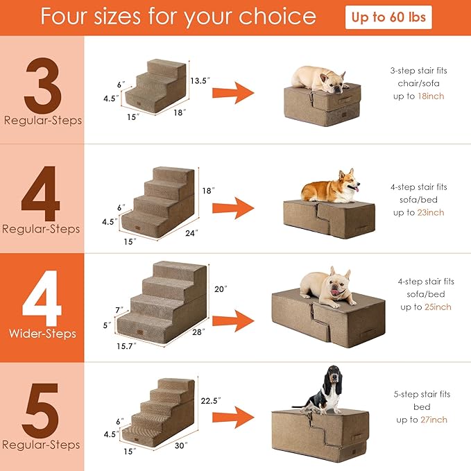 EHEYCIGA Dog Stairs for Bed 20”H, 4-Step Extra Wide Dog Steps for High Bed, Pet Steps for Small Dogs and Cats, Non-Slip Balanced Pet Ramp, Camel