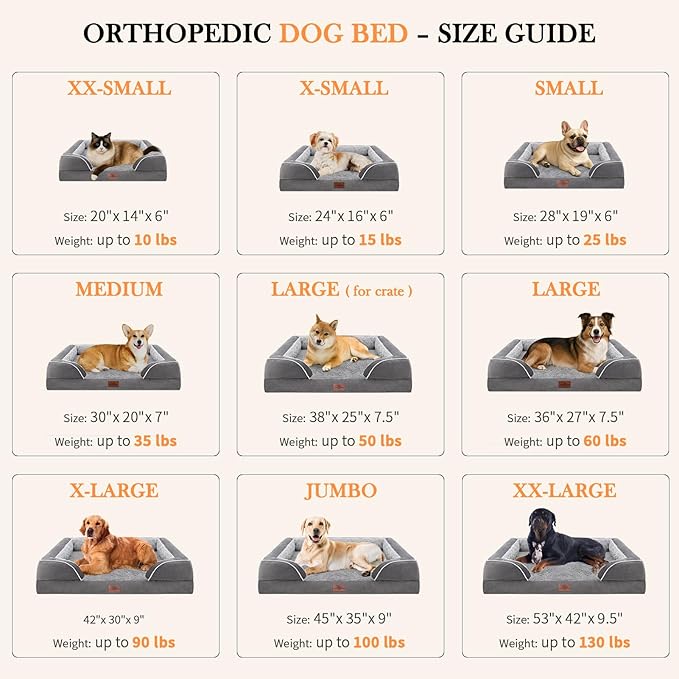 Comfort Expression Large Dog Beds Waterproof Orthopedic Foam Dog Sofa Beds Comfy Pet Bed with Washable Removable Cover & Non-Slip Bottom(Large,Grey)