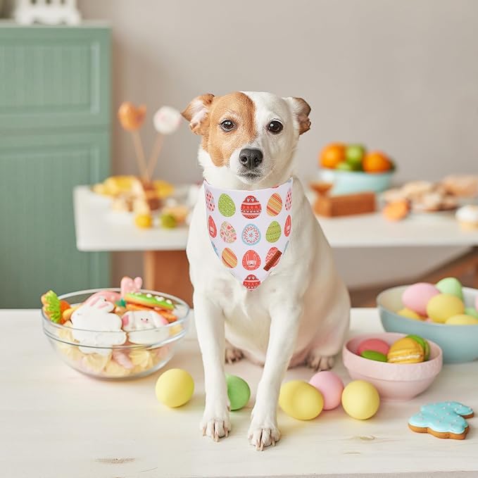 ADOGGYGO Easter Dog Bandana, Eggs Bunny Pet Scarf, Premium Durable Fabric, Adjustable Fit White Green Holiday Easter Bandanas for Medium Large Dogs (Large)