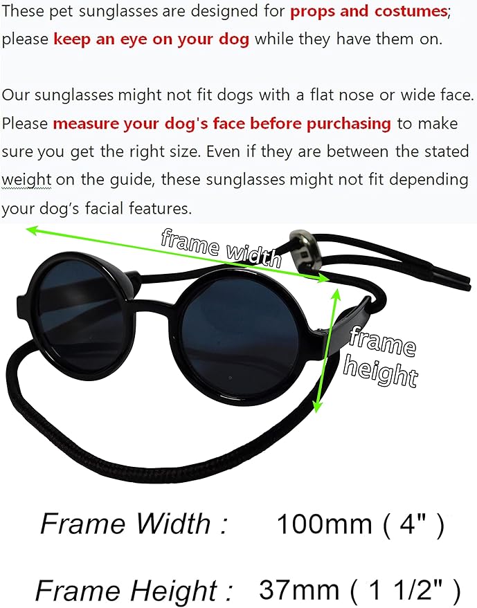 G016 Dog Cat Pet Round Sunglasses Goggles for Small Breed Dogs up to 15lbs (2-Pack Black +White)