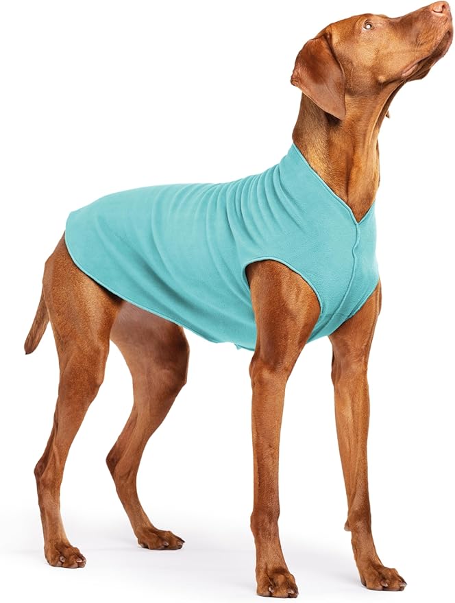 Stretch Fleece Dog Coat, Stretchy Pet Sweater, Machine Washable Pullover for Winter and Fall, Turquoise, 18
