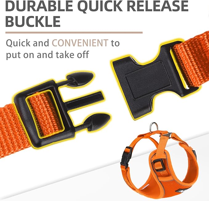 PUPTECK Dog Harness and Leash Set for Small Medium Dogs No Pull, Soft Mesh Adjustable Puppy Cat Harness Reflective at Night, Orange S