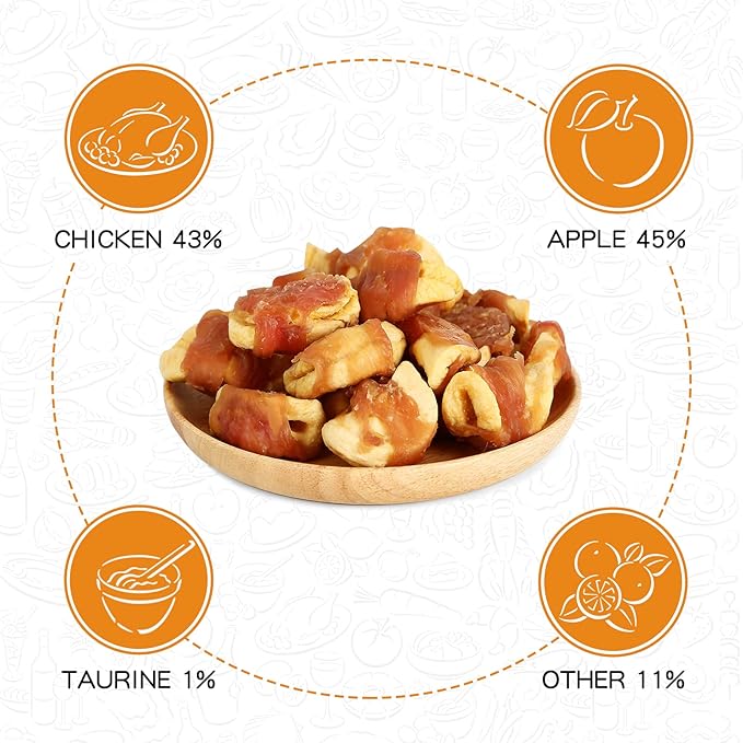 Dog Treats Apple Slice Chicken Wrapped, Training Treats w/Taurine for Small Medium Large Dogs, 12.5 oz