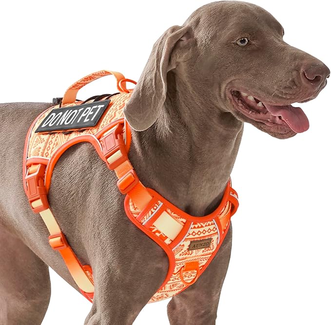 Orange Tactical Dog Harness Vest for Large Dogs No Pull Adjustable Reflective Military Pet Harness with Handle for Golden Retriever, Doberman Pinscher, Rottweiler, Great Dane Service Dog, XL