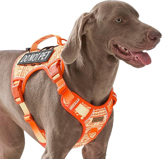 Orange Tactical Dog Harness Vest for Large Dogs No Pull Adjustable Reflective Military Pet Harness with Handle for Golden Retriever, Doberman Pinscher, Rottweiler, Great Dane Service Dog, XL
