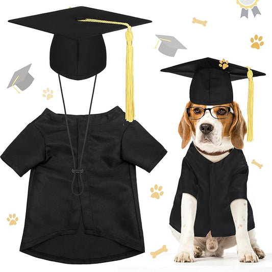 Xuniea 2 Pcs Dog Graduation Costume Set 2025 Dog Graduation Cap and Gown Puppy Hat with Tassel Matte Pet Grad Outfit Cats Grad Bear Holiday Party Costume Accessory(Black,Medium)