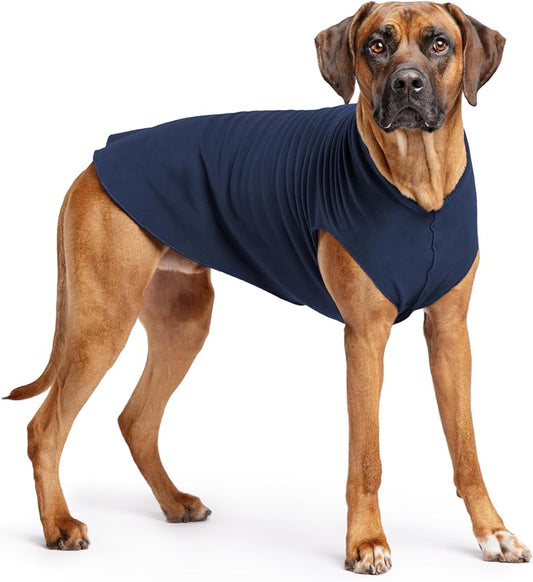 Stretch Fleece Dog Coat, Stretchy Pet Sweater, Machine Washable Pullover for Winter and Fall, Navy, 26