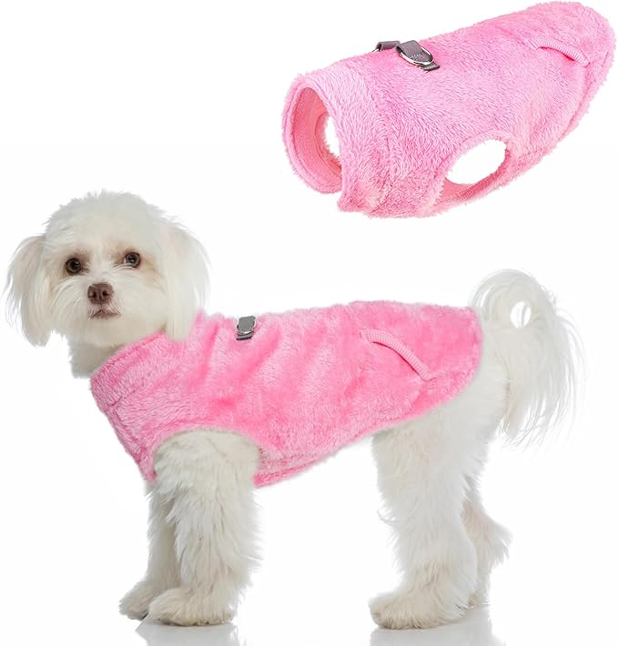 SCENEREAL Fleece Vest Dog Sweater, Dog Jacket with Harness Built in Pocket for Small Medium Dogs, Pet Cold Weather Coat with Soft Lining, Plush Warm Pullover Clothes for Puppy Boys Girls