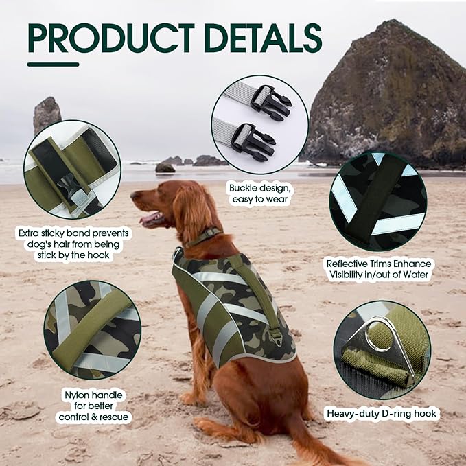 Kuoser High Visibility Dog Life Jacket with Adjustable Ripstop Lifesaver for Small, Medium, and Large Dogs