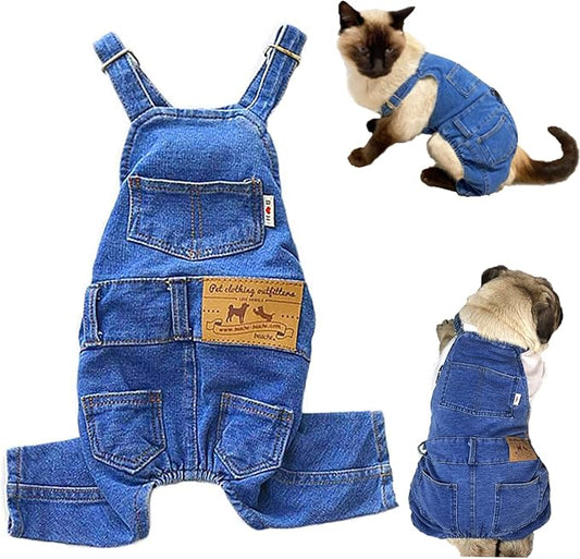Dog Shirts & Clothes - Denim Overalls & Jean Apparel, Comfortable Puppy Costumes for Small & Medium Dogs & Cats, Shirt & Pant Sets, Pets Outfits (L)