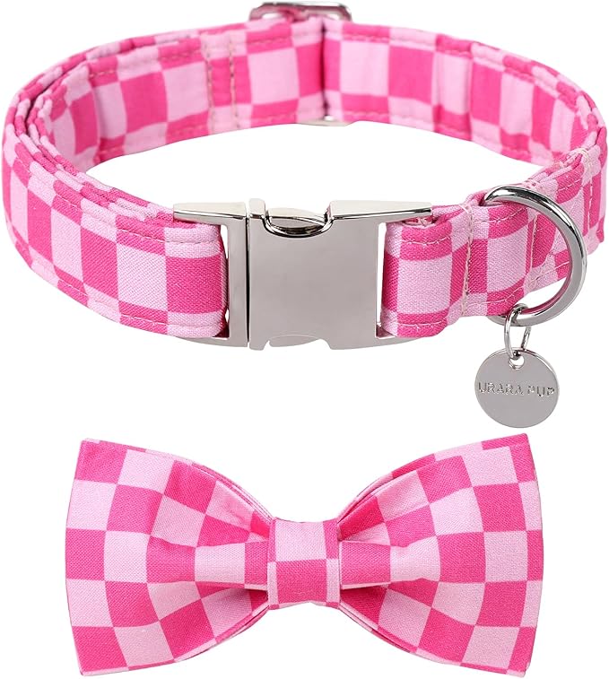 Dog Collar with Bow Tie,Pink Bow Dog Collar with Adjustable Buckle,Cotton Puppy Collar for Small,Medium,Large Dogs