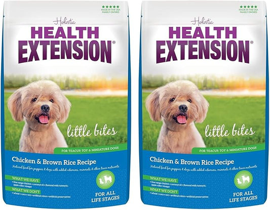 Health Extension Little Bites Chicken & Brown Rice Dry Dog Food (4 lb / 1.8 Kg) - Natural with Probiotics and Superfoods for Teacup, Toy & Small Breeds (Pack of 2)