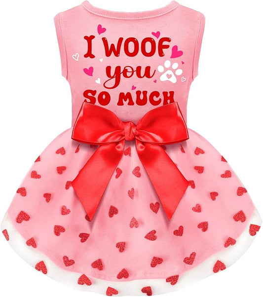 og Valentines Day Clothes I Woof You So Much Dog Valentines Outfit Red Tulle Dog Dress with Bowknot for Small Medium Large Dogs Cat Girl