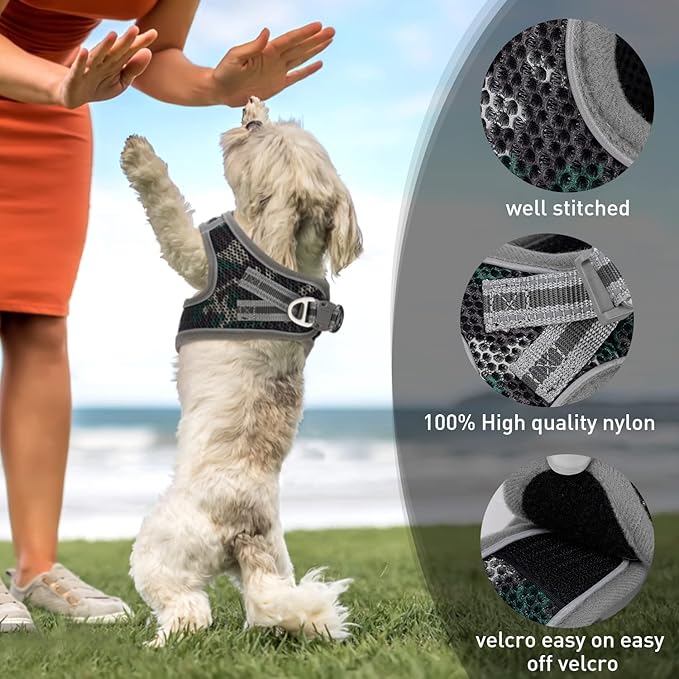 Dog and Cat Universal Harness with Leash - Cat Harness Escape Proof - Adjustable Reflective Step in Dog Harness for Small Dogs Medium Dogs - Soft Mesh Comfort Fit No Pull No Choke