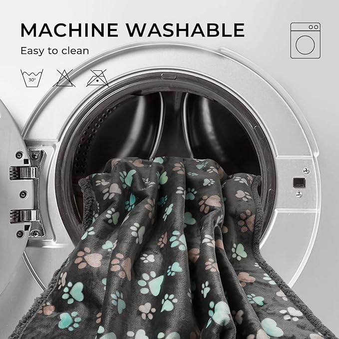 Luciphia Waterproof Pet Blankets for Couch Sofa Bed Cover Liquid Pee Proof Washable Soft Fluffy Large Dog Blanket Reversible Furniture Protection Grey Paw Thicken Small（40" x 28"）