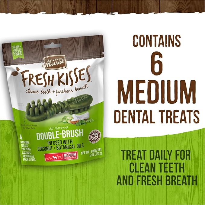 Merrick Fresh Kisses Natural Dental Chews Infused With Coconut And Botanical Oils For Medium Dogs 25-50 Lbs - 22 ct. Box