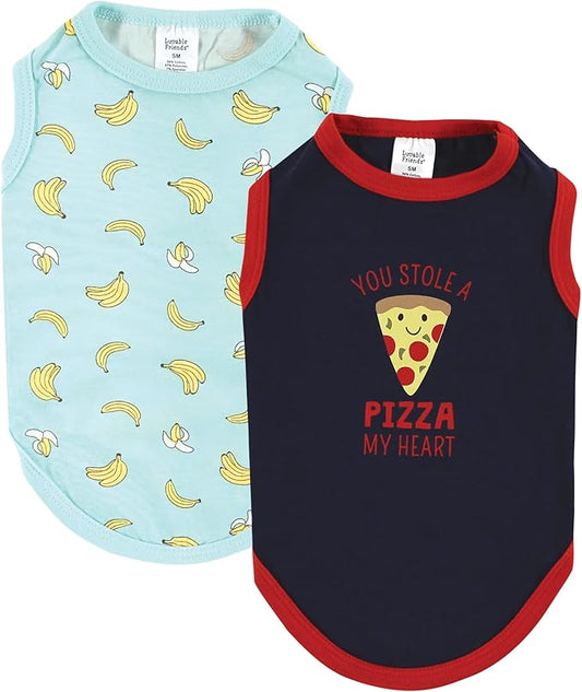 Luvable Friends Dog Pet Dog and Cats Cotton T-Shirts 2pk, Pizza Bananas, Large