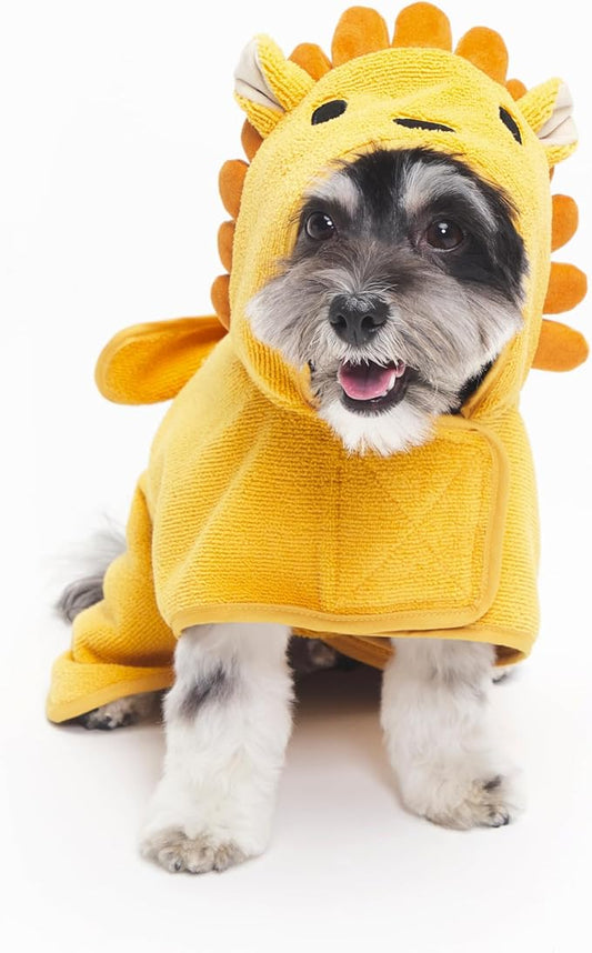 Barkbox Dog Bathrobe Fast Drying with Hook and Loop Closure & Wrap Tie Snuggle, Cute Dogs Clothes, Easy to Clean, Machine Washable, Dog Coats and Tumble Dry Low - Lion, Small