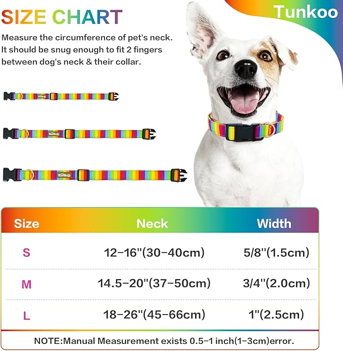 Tunkoo Rainbow Dog Collar, Cute Adjustable Yellow Collar for LGBT Pride Month, Dog Collar with Strong Plastic Buckle - for Small Medium Large Pets, L