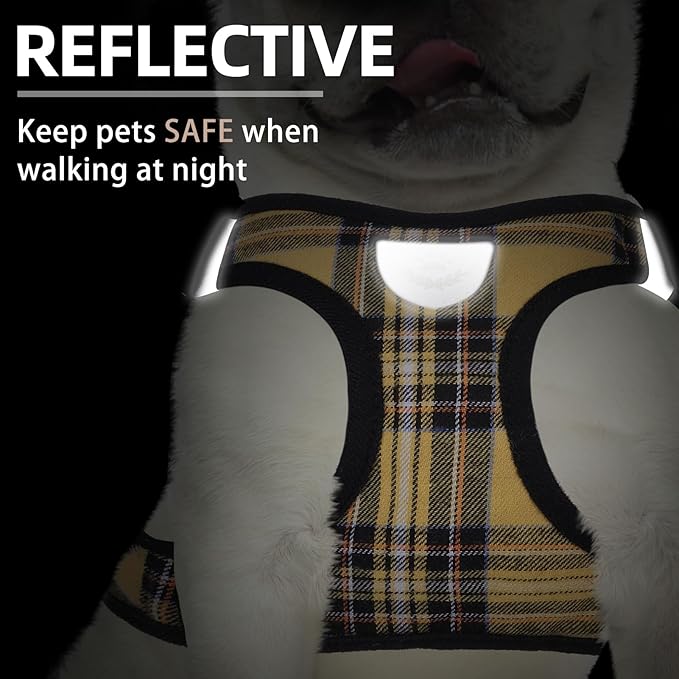 PUPTECK Adjustable Dog Harness Collar and Leash Set Step in No Pull Pet Harness for Small Medium Dogs Puppy and Cats Outdoor Walking Running, Soft Mesh Padded Reflective Vest Harnesses, Yellow, L