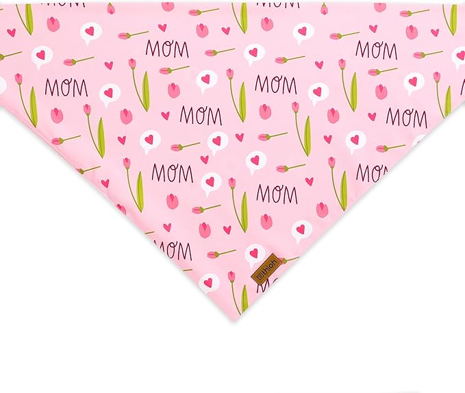 Mothers Day Dog Bandanas - 2 Pack Reversible Super Mom Pet Scarf for Boy and Girl | Premium Durable Fabric | Triangle I Love My Mom Bandana for Small Medium Large and Extra Large Dogs (Large)