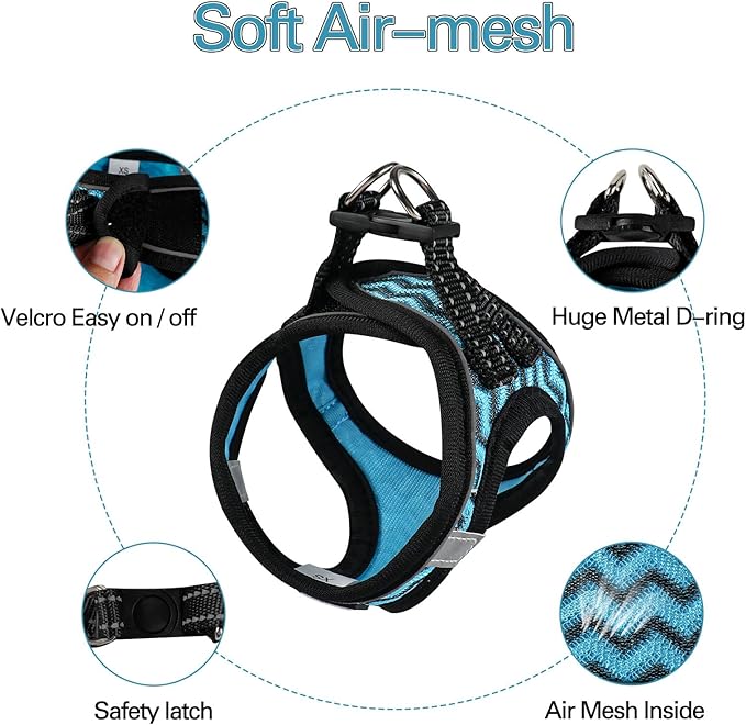 Dog Harness for Small Dogs and Leash Set, Honeycomb Grid, Reflective Lightweight Harness & Anti-Twist Pet Lead (Multi Color, Size: XS-S-M) (S, Blue)