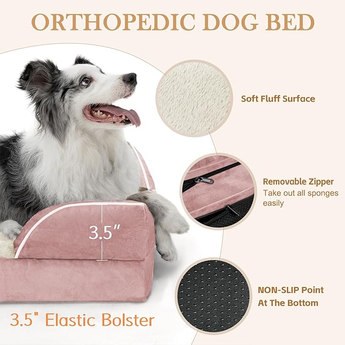 Comfort Expression Small Dog Beds Waterproof Orthopedic Foam Sofa Beds for Small Dogs Comfy Pet Bed with Washable Removable Cover & Non-Slip Bottom(XX-Small,Pink)