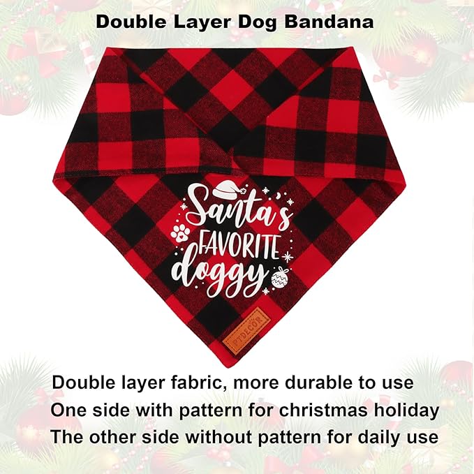 PTDECOR 2 Pack Dog Christmas Bandanas, Classic Red Green Plaid Pet Scarf Triangle Bibs Kerchief Christmas Bandanas for Small Dogs Pets (Small)