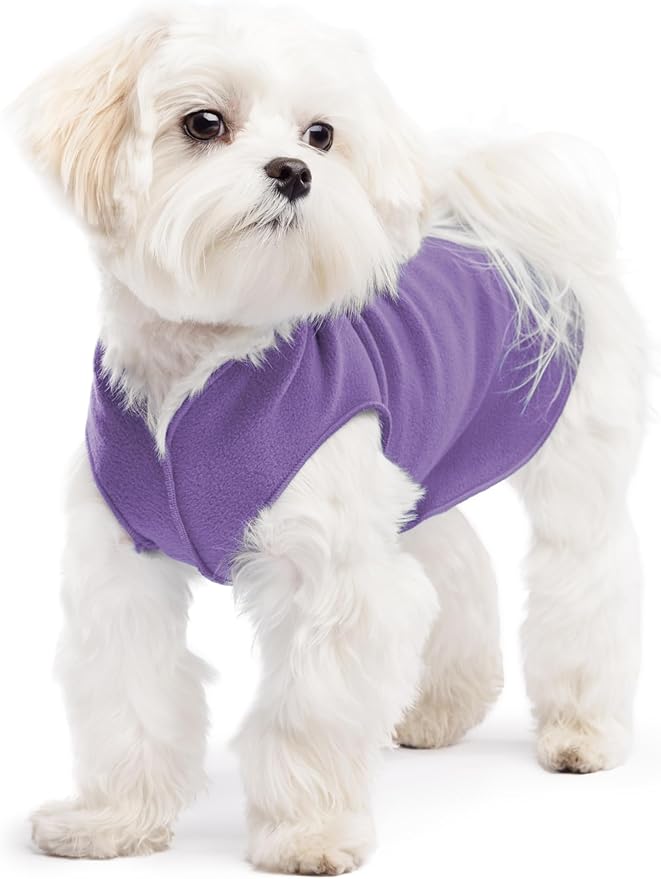 Stretch Fleece Dog Coat, Stretchy Pet Sweater, Machine Washable Pullover for Winter and Fall, Lavender, 8