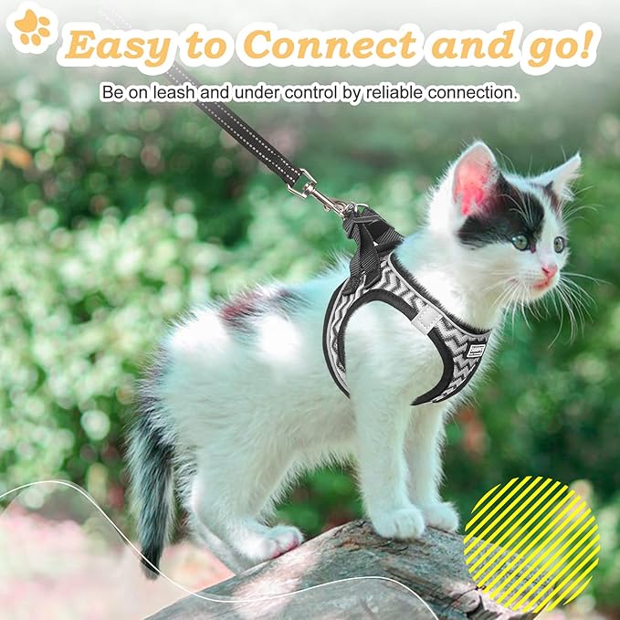 Cat Harness and Leash Escape Proof,Adjustable Soft Mesh Kitten Vest Harness for Walking Reflective Pet Harness for Cat Small Dogs Puppy