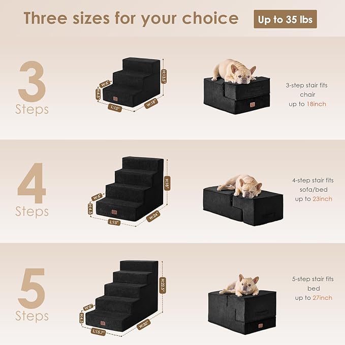 EHEYCIGA Dog Stairs for Bed 18”H, 4-Step Dog Steps for High Bed, Pet Steps for Small Dogs and Cats, Non-Slip Balanced Pet Ramp Indoor, Black