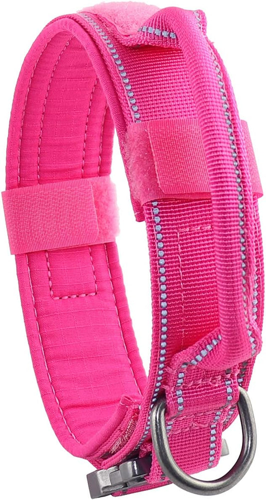 Tactical Dog Collar with Heavy Duty Metal Buckle and Control Handle for Medium Large Dogs Training(Pink, Medium)