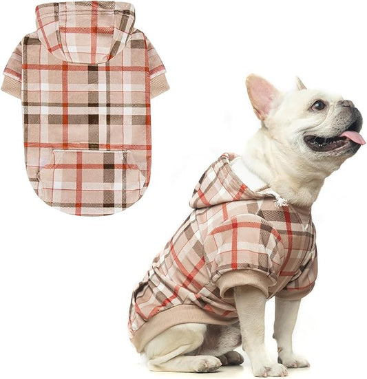 BEAUTYZOO Plaid Hoodie for Small Medium Large Dogs, British Style Soft Warm Sweater With Leash Hole, Hooded Cold Weather Clothes, Sweatshirt, Outfits, Winter Coat for Puppy Girls Boys