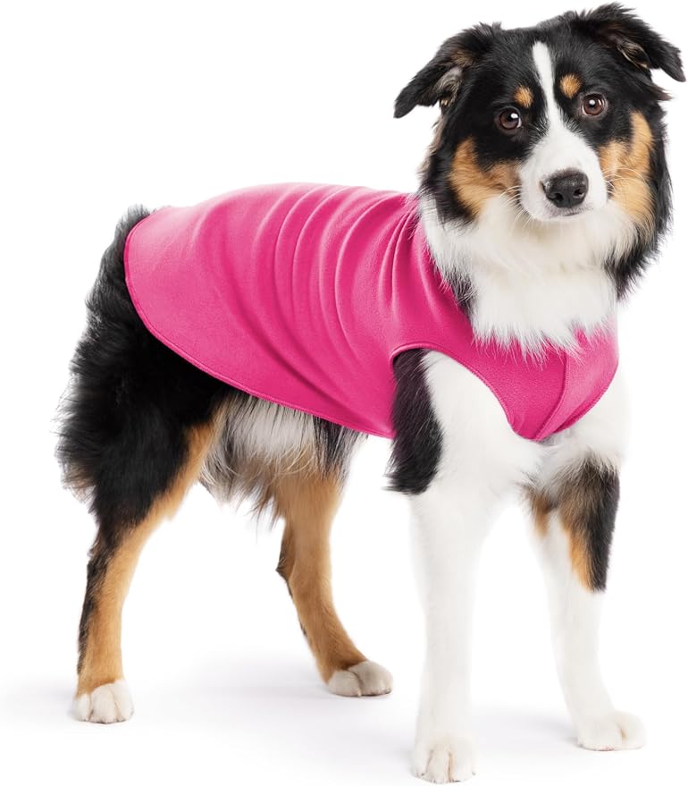 Stretch Fleece Dog Coat, Stretchy Pet Sweater, Machine Washable Pullover for Winter and Fall, Fuchsia, 14