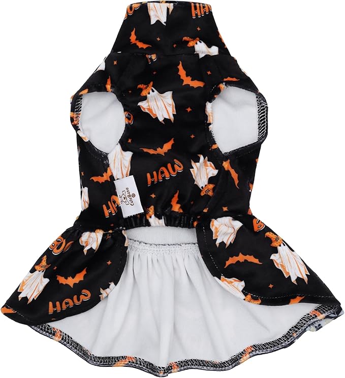CuteBone Turtleneck Dog Velvet Dress Halloween Puppy Skirt Costume Pet Clothes Cat Apparel with Bow Hair Rope for Small Dogs CVD17S