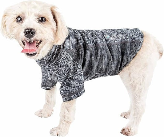 Pet Life ® Active 'Warf Speed' Heathred Dog Fitness and Yoga Pet T-Shirt Dog Clothes - Performance Dog T-Shirt with 4-Way-Stretch, Reflective and Quick-Dry Technology - Summer Dog Shirts