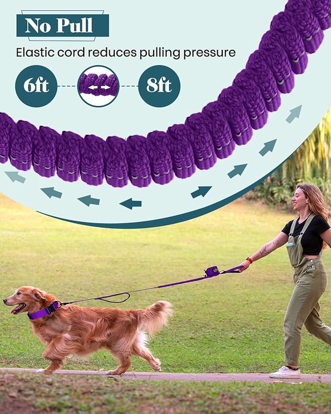 Reflective Purple Service Dog in Training Vest Harness Leash Set for Medium Dogs, Adjustable Heavy Duty Padded Dog Harness, with Front Clip and Metal Buckles Do Not Pet for Training, Hiking