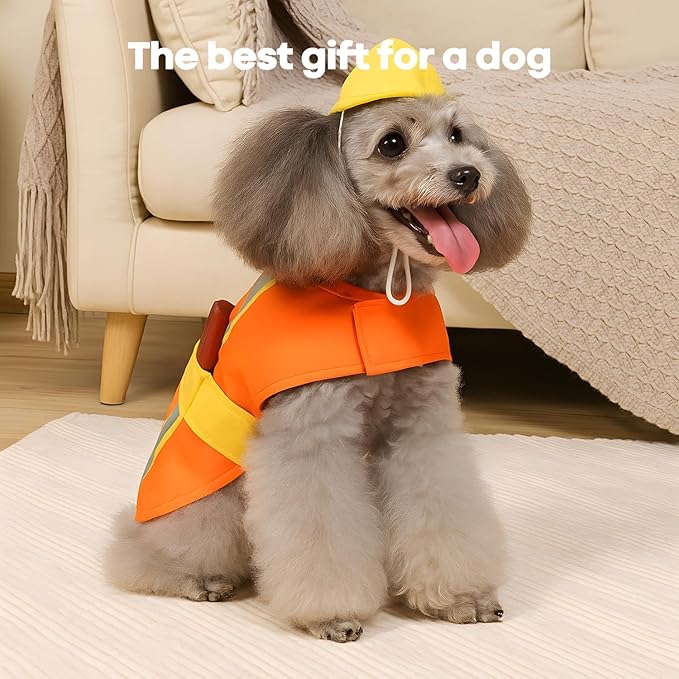 Adorable Dog Costume, Dog Reflective Vest Construction Worker Clothes, Wear-Resistant Pet Apparel for Medium Dogs (Orange)
