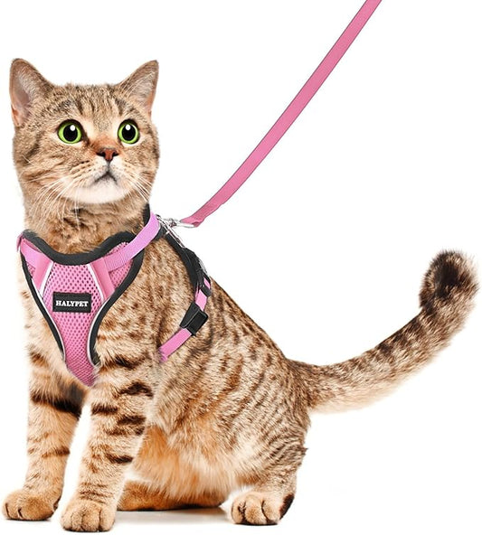 Halypet Cat Harness and Leash Set [H500 Pro Escape Proof Cat Harness for Walking, Adjustable Breathable Soft Travel Cat Leash, Reflective Strips Kitten Harness