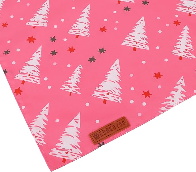ADOGGYGO Pink Christmas Dog Bandana, Santa Xmas Tree Dog Scarf, Adjustable Fit Pink Pet Christmas Bandanas for Small Dogs Puppies (Small)