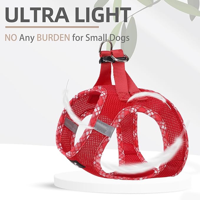 PUPTECK Dog Harness and Leash Set for Small Medium Dogs No Pull Step-in Soft Mesh Puppy Cat Vest Harnesses Reflective at Night, Red, M