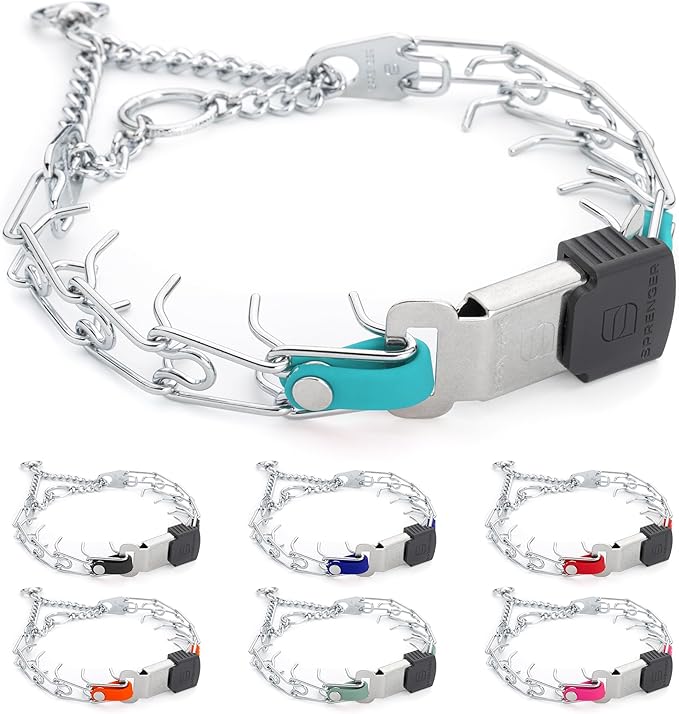 Herm Sprenger Chrome Plated Steel Dog Collar with Quick Release ClicLock Buckle and Biothane Insert Training Collar for Dogs Made in Germany (Sky Blue, 16in x 2.25mm(Neck Size up to 13-14in))