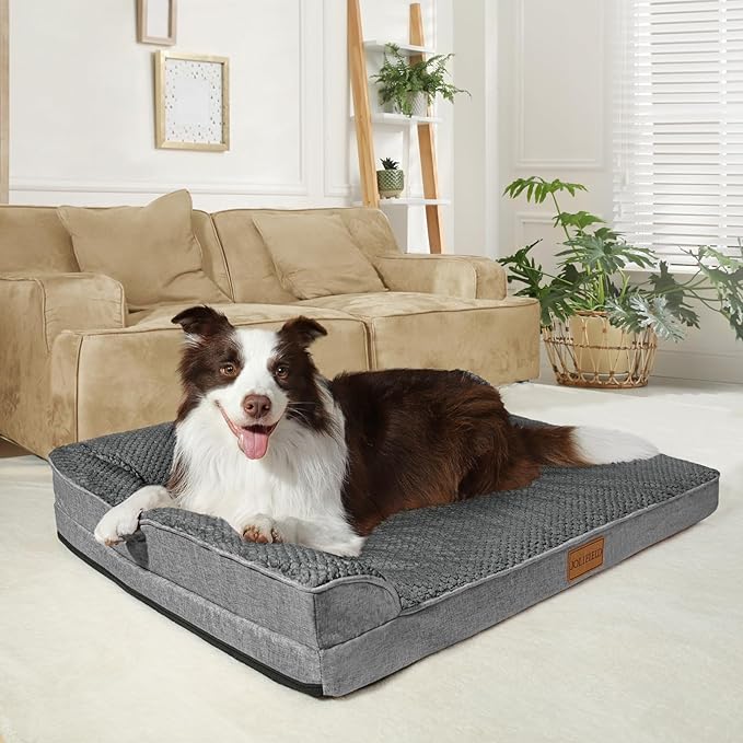 Orthopedic Jacquard Dog Bed for Large Dogs, Waterproof L Shaped Large Pet Sofa Bed with Washable Removable Cover, Non-Slip Soft Warm Comfortable Pet Couch Sleep Mat, 36''X24'' Grey