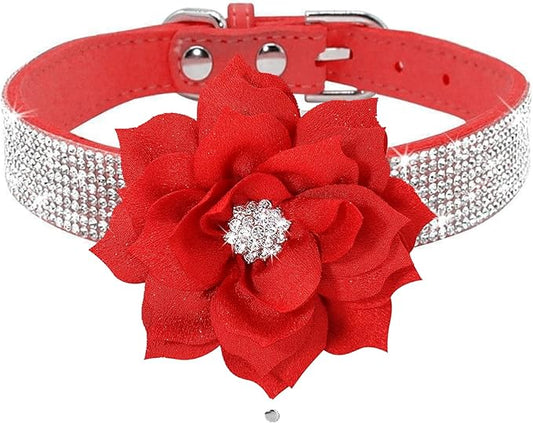 Rhinestone Dog Collar, Cute Dazzling Sparkling Soft Suede Leather Dog Cat Rhinestone Collar Crystal Diamond Pet Dog Puppy Collar (Red5, S)