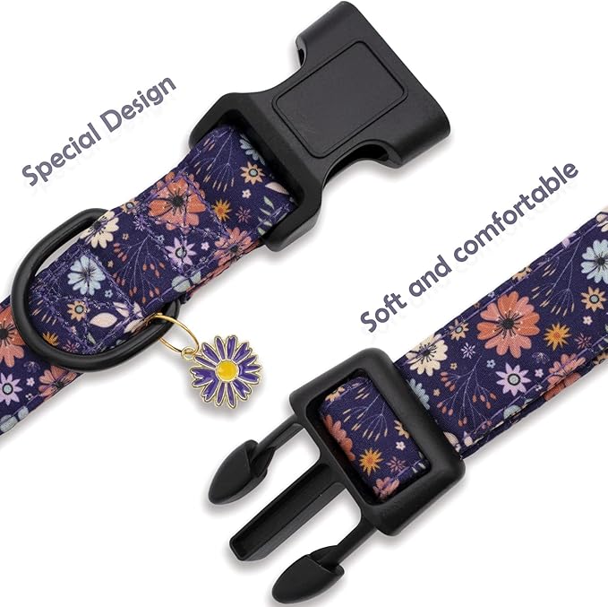 Faygarsle Floral Dog Collar for Girls and Female Dogs Soft and Fancy Pet Collar with Flower Design Ideal Purple Dog Collar for Small Medium Large Dogs S