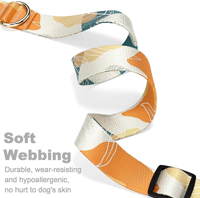 Rnivvi Dog Collar, Personalized Adjustable Dog Collars for Medium Dogs, Cute Boho Puppy Collar for Boy and Girl Dogs, Soft Pet Collar with Quick Release Buckle for Walking Running, Abstract Leaves