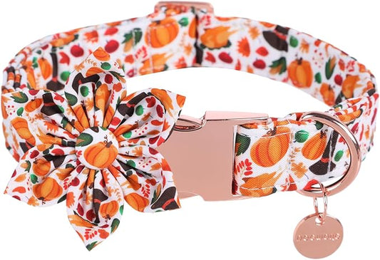 DOGWONG Fall Dog Collar with Bowtie - Fall Thanksgiving Dog Collar Soft Cotton Autumn Dogs Necklace - Halloween Puppy Necklace for Small Medium Large Dogs